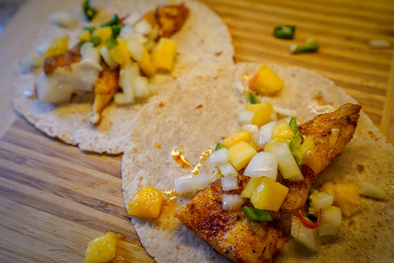 Walleye Tacos with Peach Salsa